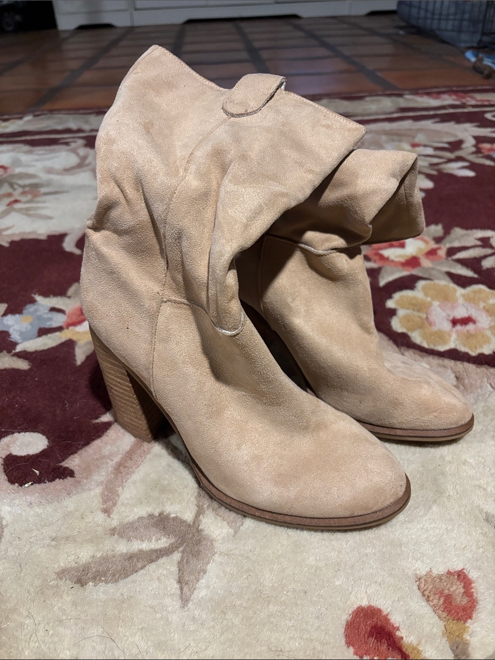 Oasis Society Slouchy Suede Ankle Boots in Beige - Classic Women's Heeled Boot